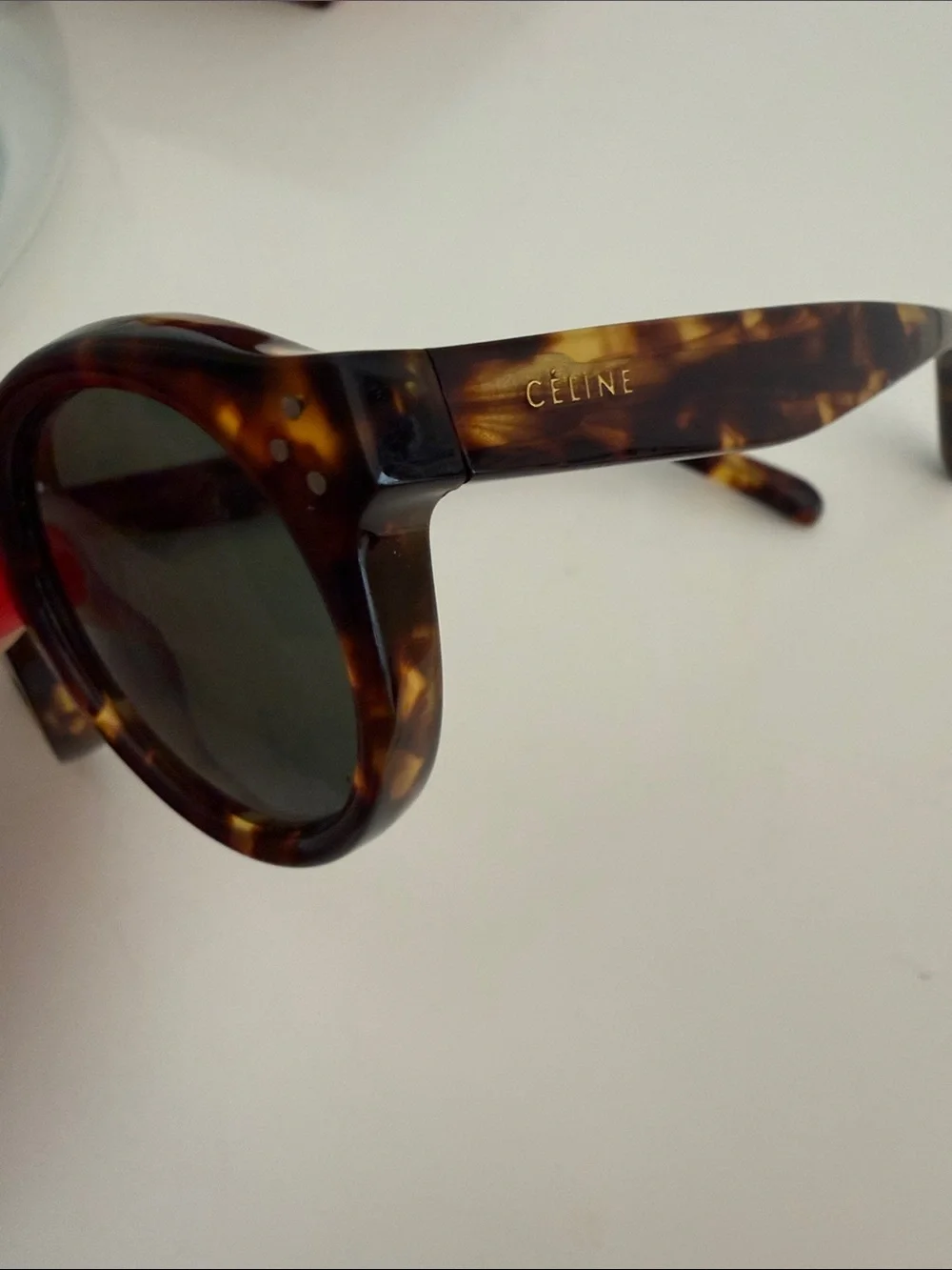 Celine Bevel Round Sunglasses in Tortoise, w/ Keyhole Bridge - Picture 7 of 13